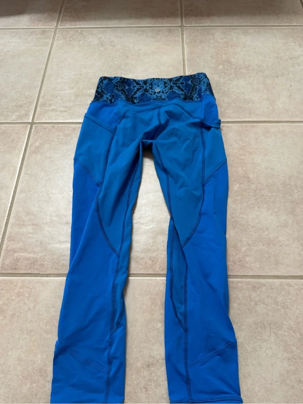 lululemon athletica Bright Blue Leggings with Snake-Print Waistband